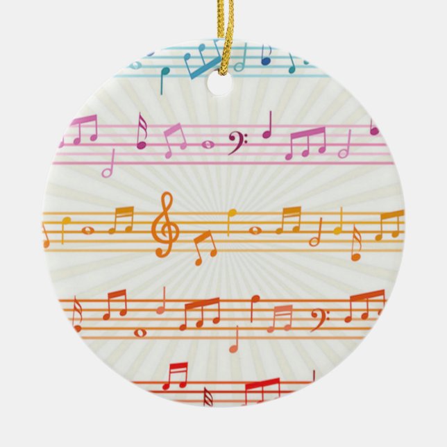 Colourful Multi colour Music note Musician Ceramic Ornament (Front)
