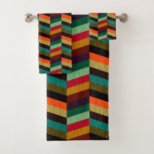 Colourful Multi-Coloured Herringbone Pattern Bath Towel Set