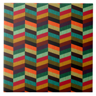 Colourful Multi-Coloured Herringbone Pattern Ceramic Tile
