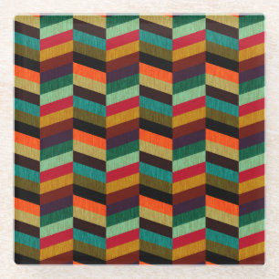 Colourful Multi-Coloured Herringbone Pattern Glass Coaster