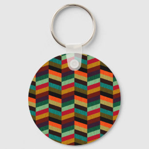 Colourful Multi-Coloured Herringbone Pattern Key Ring