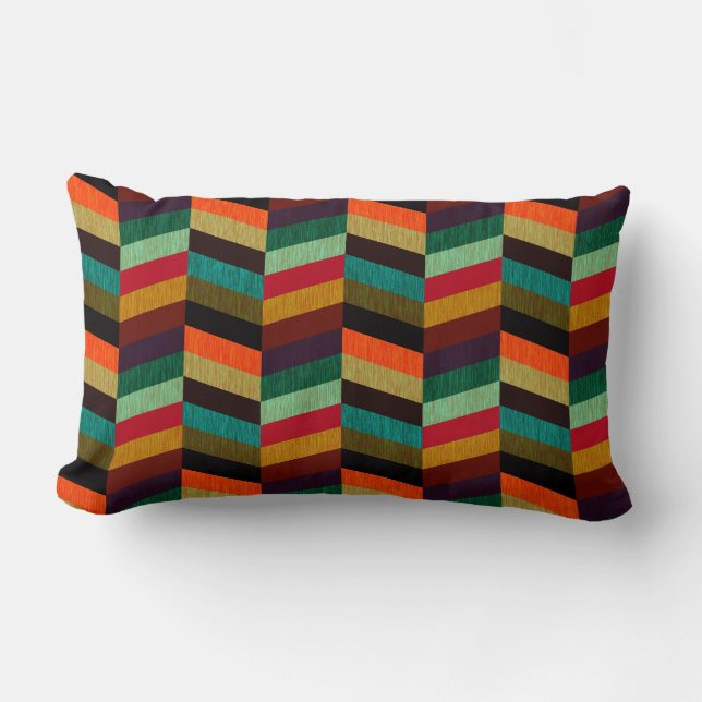 Colourful Multi-Coloured Herringbone Pattern Lumbar Cushion (Front)