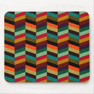 Colourful Multi-Coloured Herringbone Pattern Mouse Pad