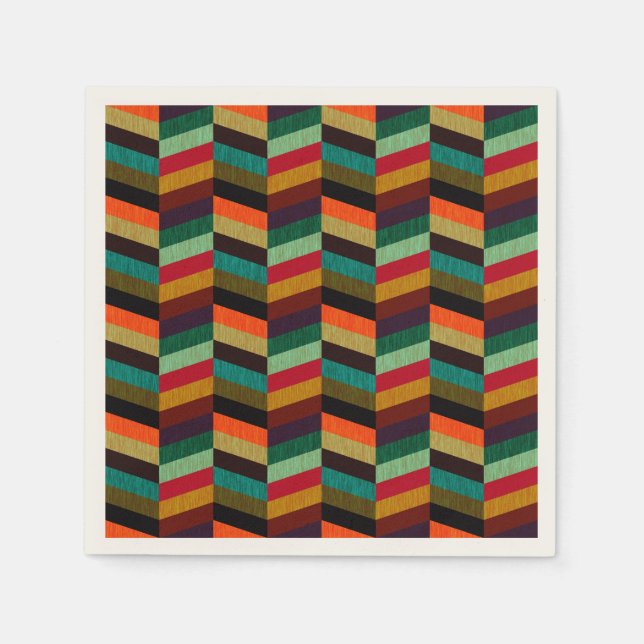 Colourful Multi-Coloured Herringbone Pattern Napkin (Front)