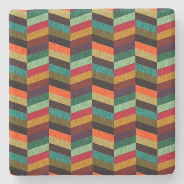 Colourful Multi-Coloured Herringbone Pattern Stone Coaster (Front)