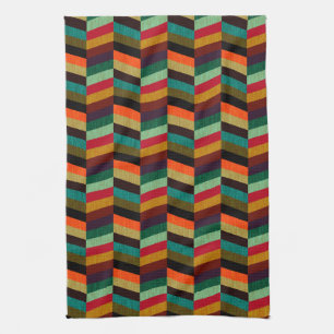 Colourful Multi-Coloured Herringbone Pattern Tea Towel