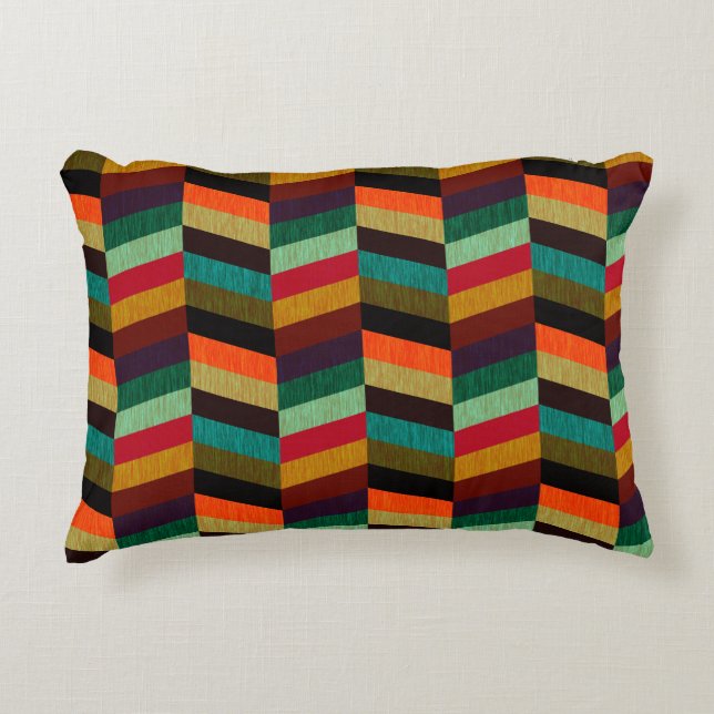 Colourful Multi-Coloured Herringbone Style Pattern Decorative Cushion (Front)