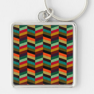 Colourful Multi-Coloured Herringbone Style Pattern Key Ring