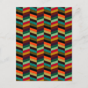 Colourful Multi-Coloured Herringbone Style Pattern Postcard