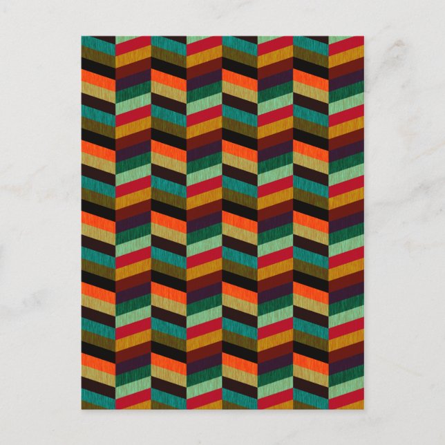 Colourful Multi-Coloured Herringbone Style Pattern Postcard (Front)