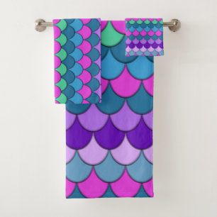 Colourful Multi-Coloured Mermaid Bath Towel Set