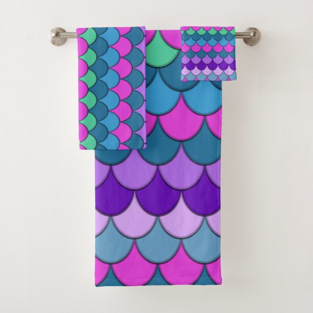Colourful Multi-Coloured Mermaid Bath Towel Set (Insitu)