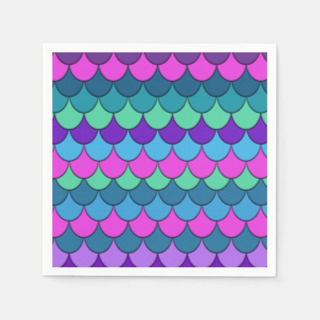 Colourful Multi-Coloured Mermaid Birthday Party Napkin (Front)