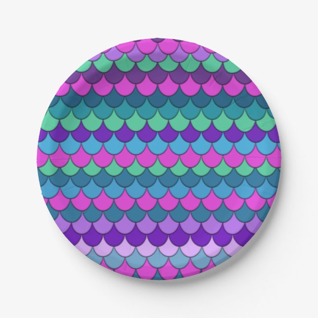 Colourful Multi-Coloured Mermaid Birthday Party Paper Plate (Front)