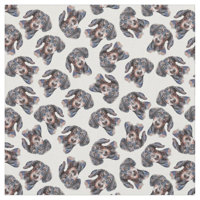 Colourful multi cute Dachshund art Fabric (Close Up)