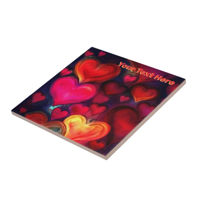 Colourful Multi Hearts Valentine Ceramic Tile (Side)