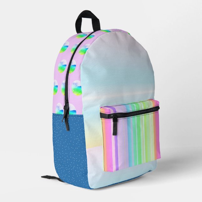 Colourful multi pattern pastel rainbow Backpack (Back Corner Left)