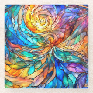 Colourful multicolor Abstract 75 twist Glass Coaster