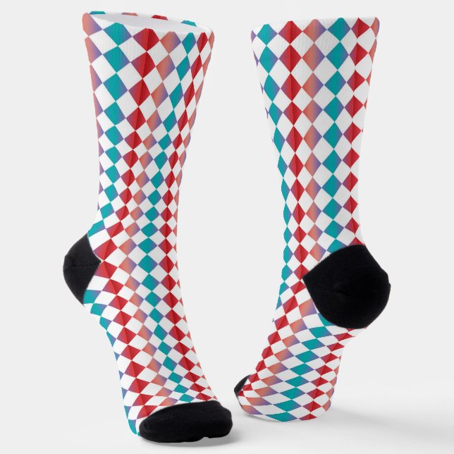Colourful Multicolor Chequered Diamond Pattern Socks (Angled)