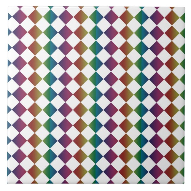 Colourful Multicolor Diamond Harlequin Chequered  Ceramic Tile (Front)