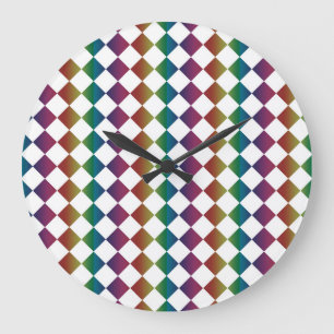 Colourful Multicolor Diamond Harlequin Chequered  Large Clock