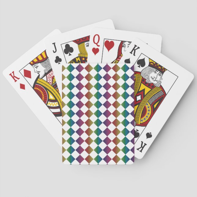 Colourful Multicolor Diamond Harlequin Chequered  Playing Cards (Back)