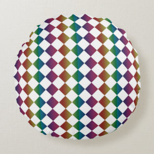 Colourful Multicolor Diamond Harlequin Chequered Round Cushion