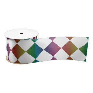 Colourful Multicolor Diamond Harlequin Chequered  Satin Ribbon