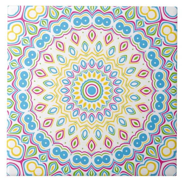 Colourful Multicolor Mandala Pattern Ceramic Tile (Front)