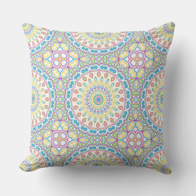 Colourful Multicolor Mandala Pattern Cushion (Front)