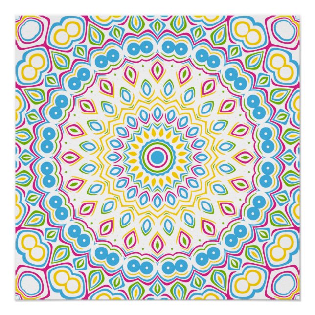 Colourful Multicolor Mandala Pattern Poster (Front)