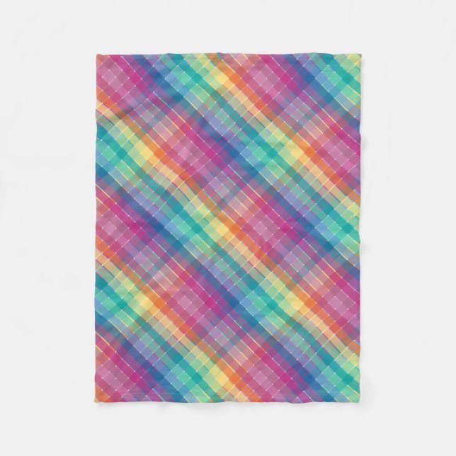 Colourful Multicolor Rainbow Plaid Stripes Fleece Blanket (Front)