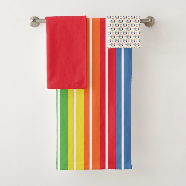 Colourful Multicolor Red stripe Bath Towel Set (Insitu)