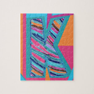 Colourful Multicolor Stripes Letter K as in Kay Jigsaw Puzzle