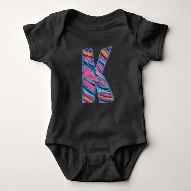 Colourful Multicolored Letter K as in Kay Baby Bodysuit (Front)