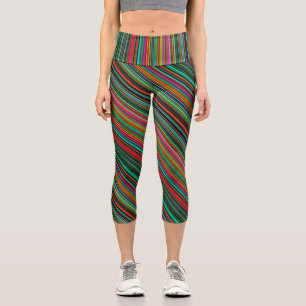Colourful Multicolored Striped Pattern Capri Leggings