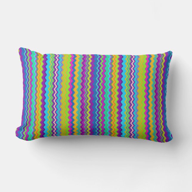 Colourful Multicoloured Lined Zigzag Pattern Lumbar Cushion (Front)