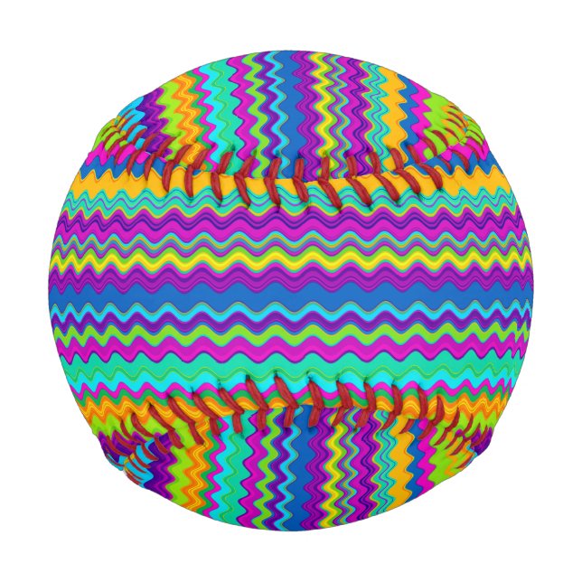 Colourful Multicoloured Wavy Line Pattern Baseball (Front)