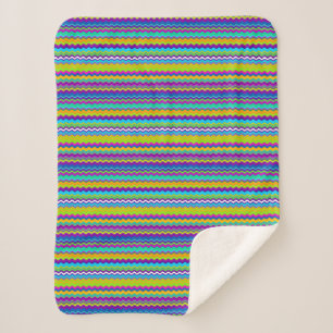 Colourful Multicoloured Wavy Line Pattern Sherpa Blanket