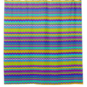 Colourful Multicoloured Wavy Line Pattern Shower Curtain