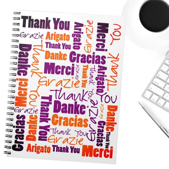 Colourful Multilingual Thank You Gratitude Journal (multilingual word cloud notebook cover)