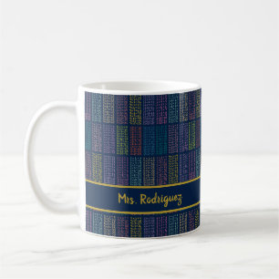 Colourful Multiplication Tables Pattern on Navy Coffee Mug