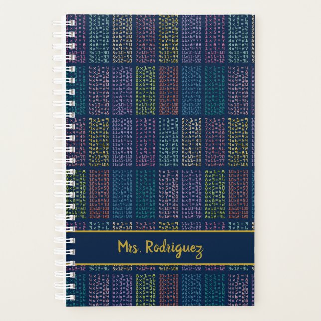 Colourful Multiplication Tables Pattern on Navy Planner (Front)