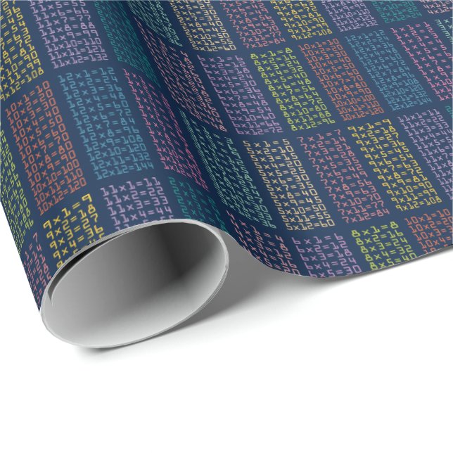 Colourful Multiplication Tables Pattern on Navy Wrapping Paper (Roll Corner)