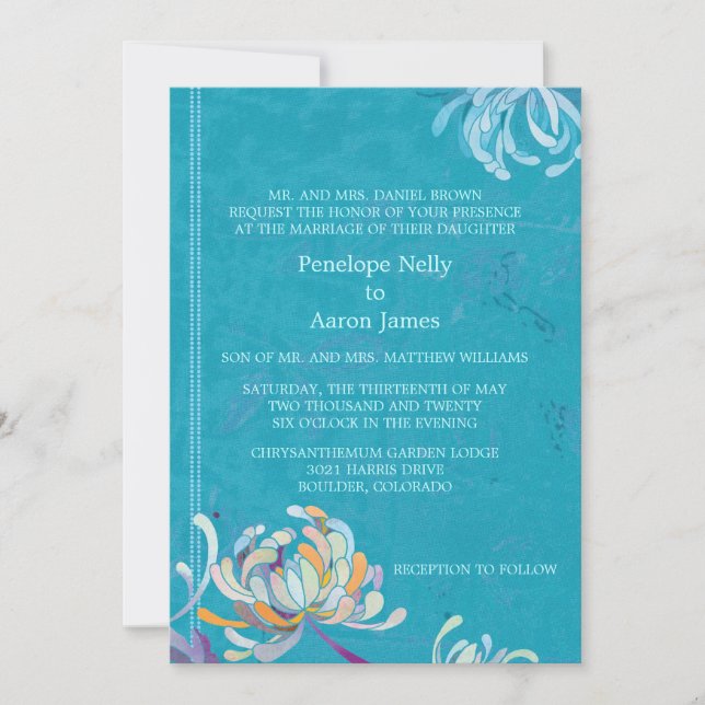 Colourful Mum Turquoise Floral Wedding Invitation (Front)