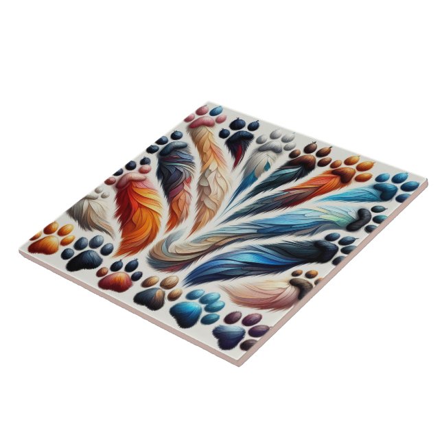 Colourful murals canine dog paw print with passion ceramic tile (Side)