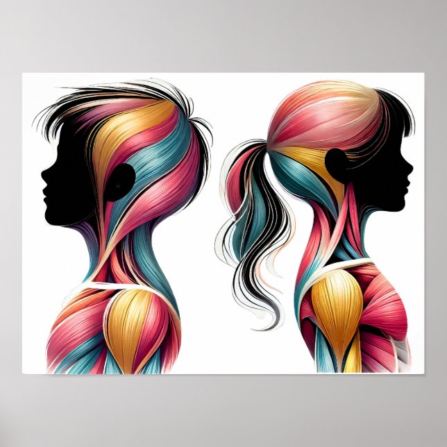 Colourful Muscle Anatomy Art – Children Silhouette Poster (Front)