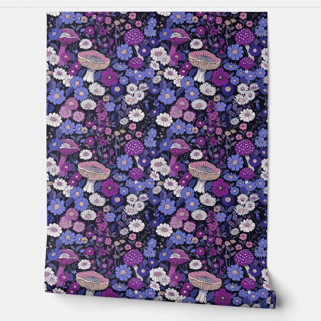Colourful Mushroom Flower Floral Pattern Wallpaper (Unrolling)