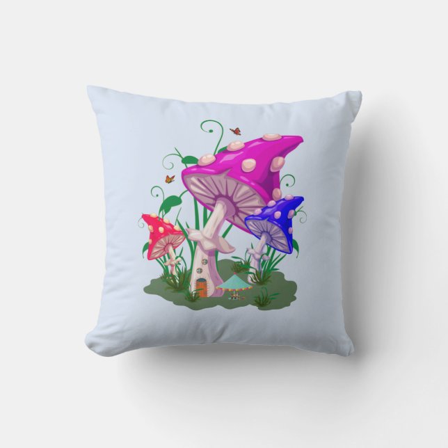 Colourful Mushroom | Light Blue  Cushion (Front)