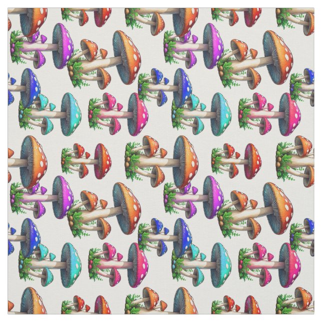 Colourful Mushroom On White Background Textile Fabric (Swatch)